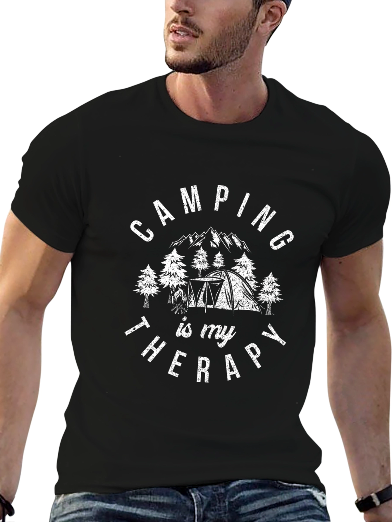 Camping is My Therapy Graphic Tee - Black