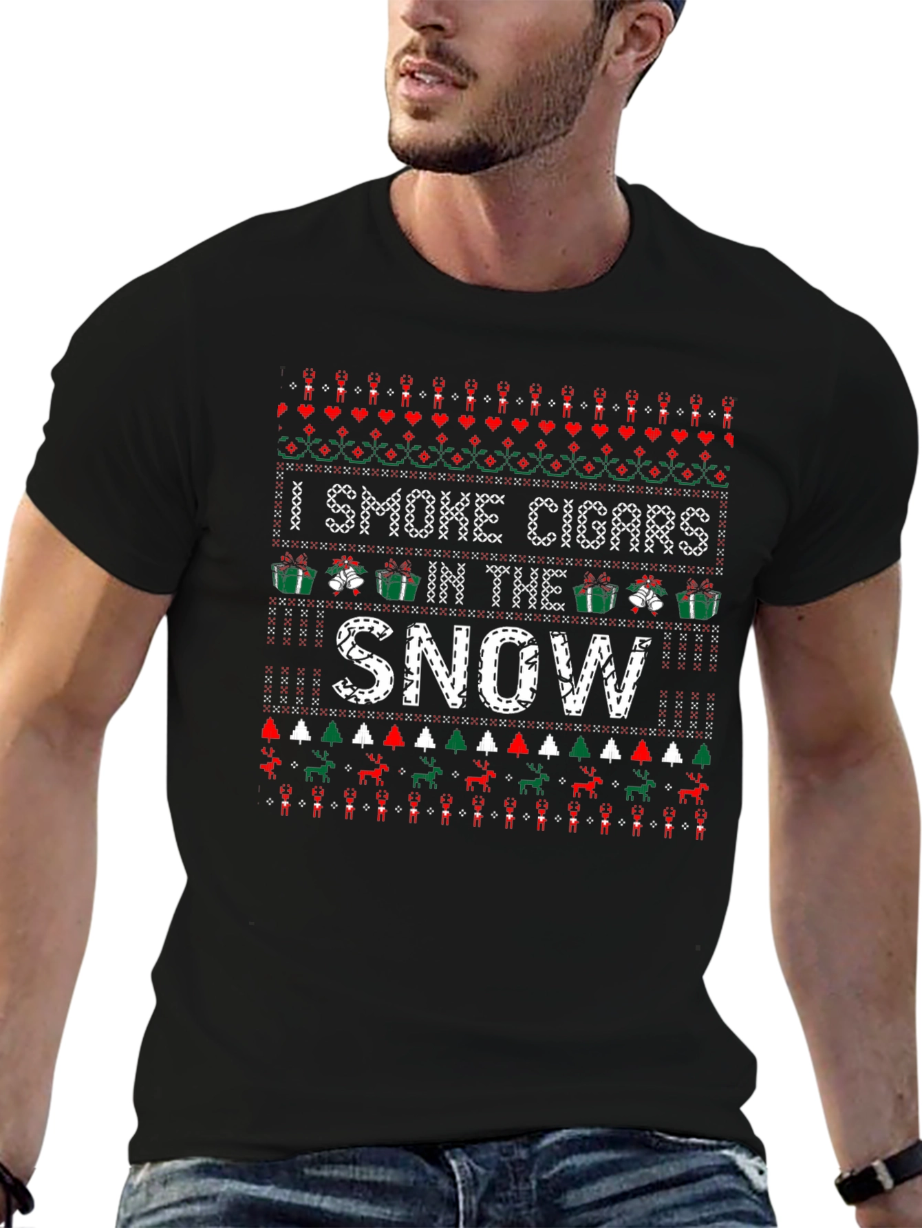 Funny Ugly Christmas Cigar Smoker T-Shirt