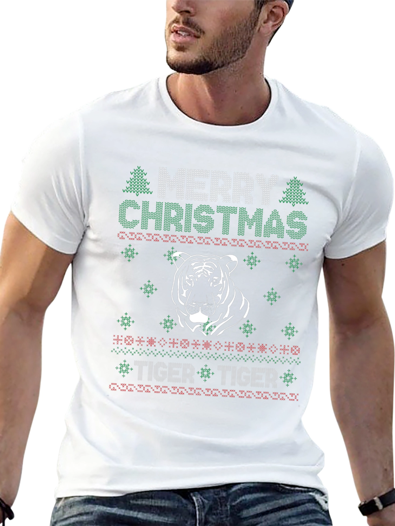 Merry Christmas Tiger Ugly Sweater T-Shirt
