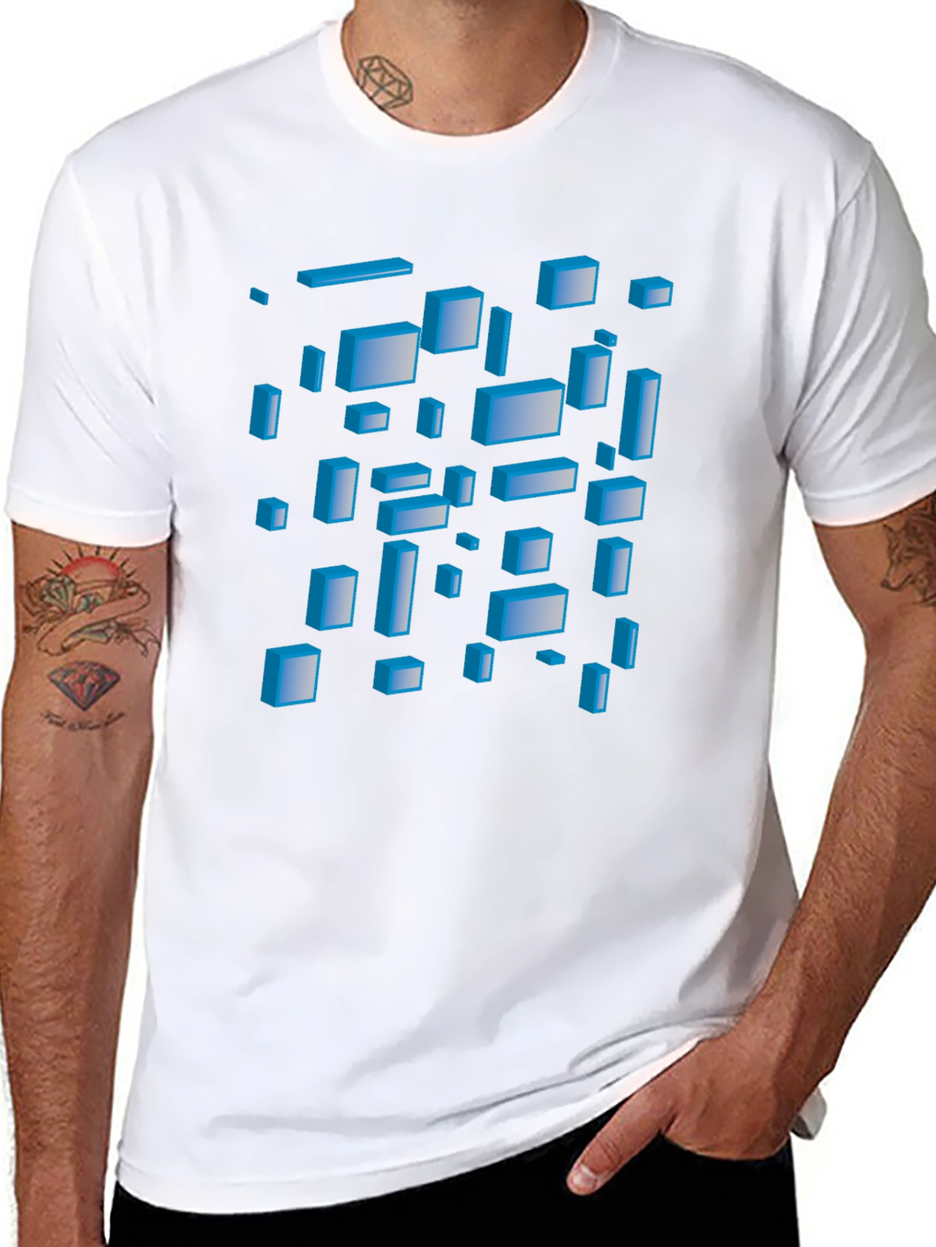Abstract 3D Blocks Graphic T-Shirt - Black