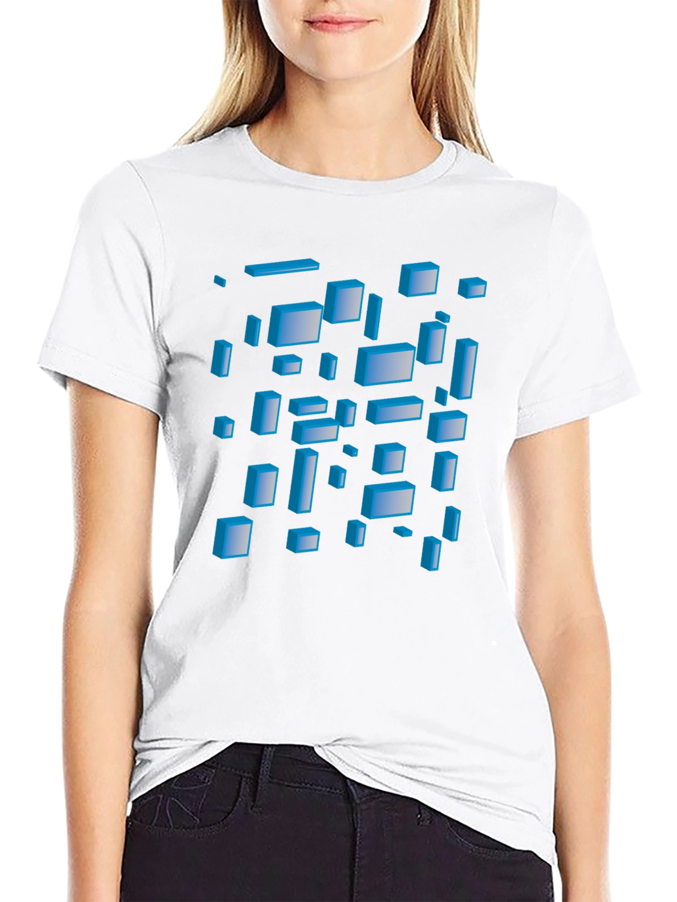 Abstract 3D Blocks Graphic T-Shirt - Black