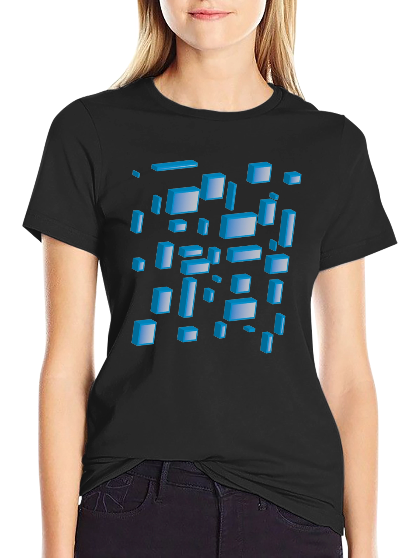 Abstract 3D Blocks Graphic T-Shirt - Black