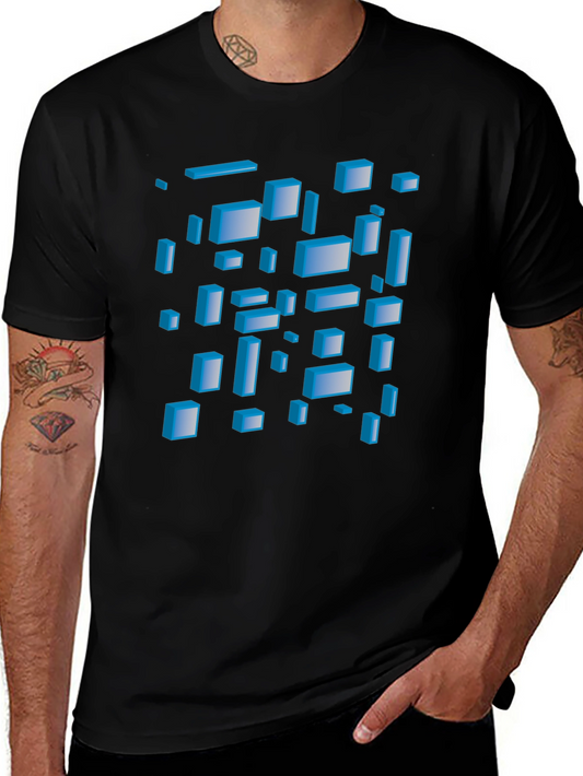 Abstract 3D Blocks Graphic T-Shirt - Black