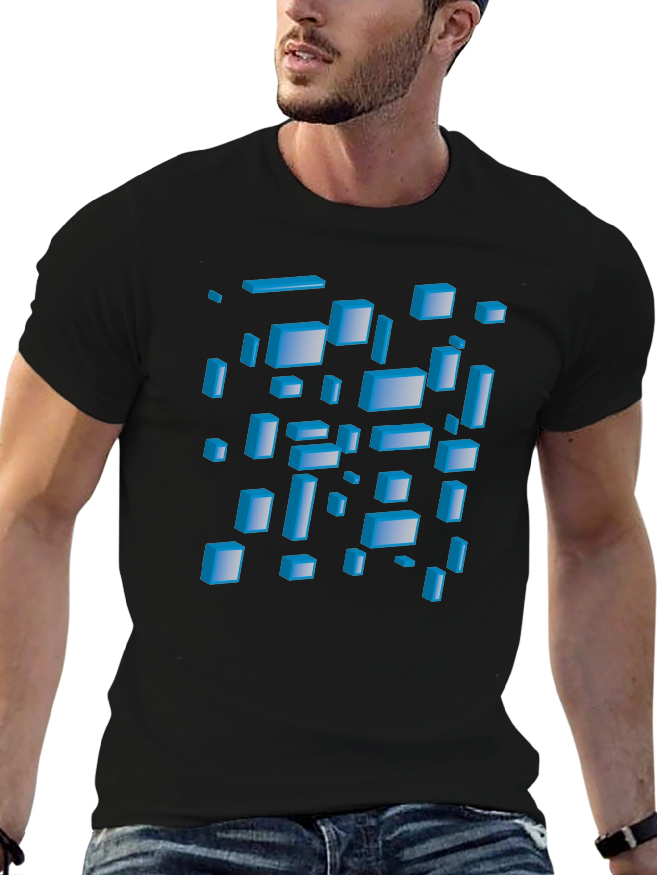Abstract 3D Blocks Graphic T-Shirt - Black
