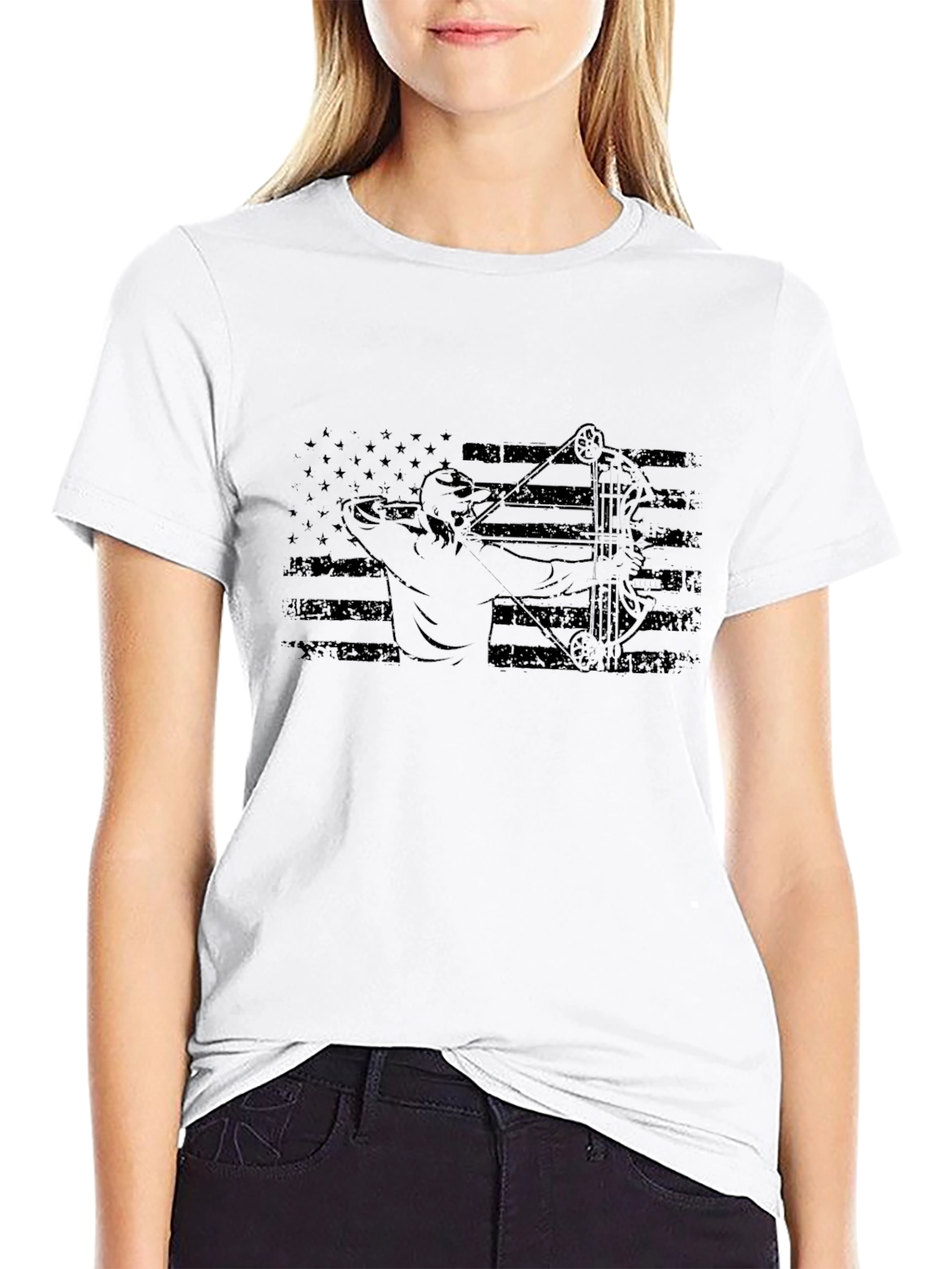 Archery Bow Hunter American Flag T-Shirt