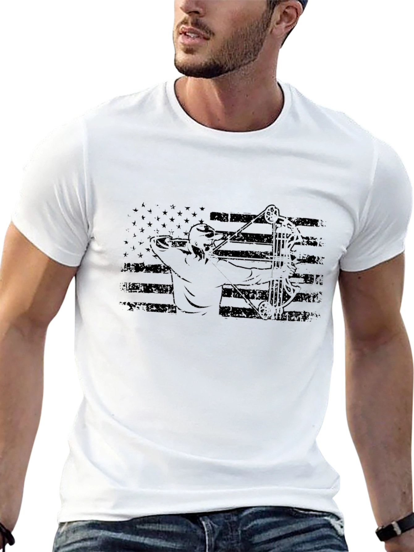 Archery Bow Hunter American Flag T-Shirt