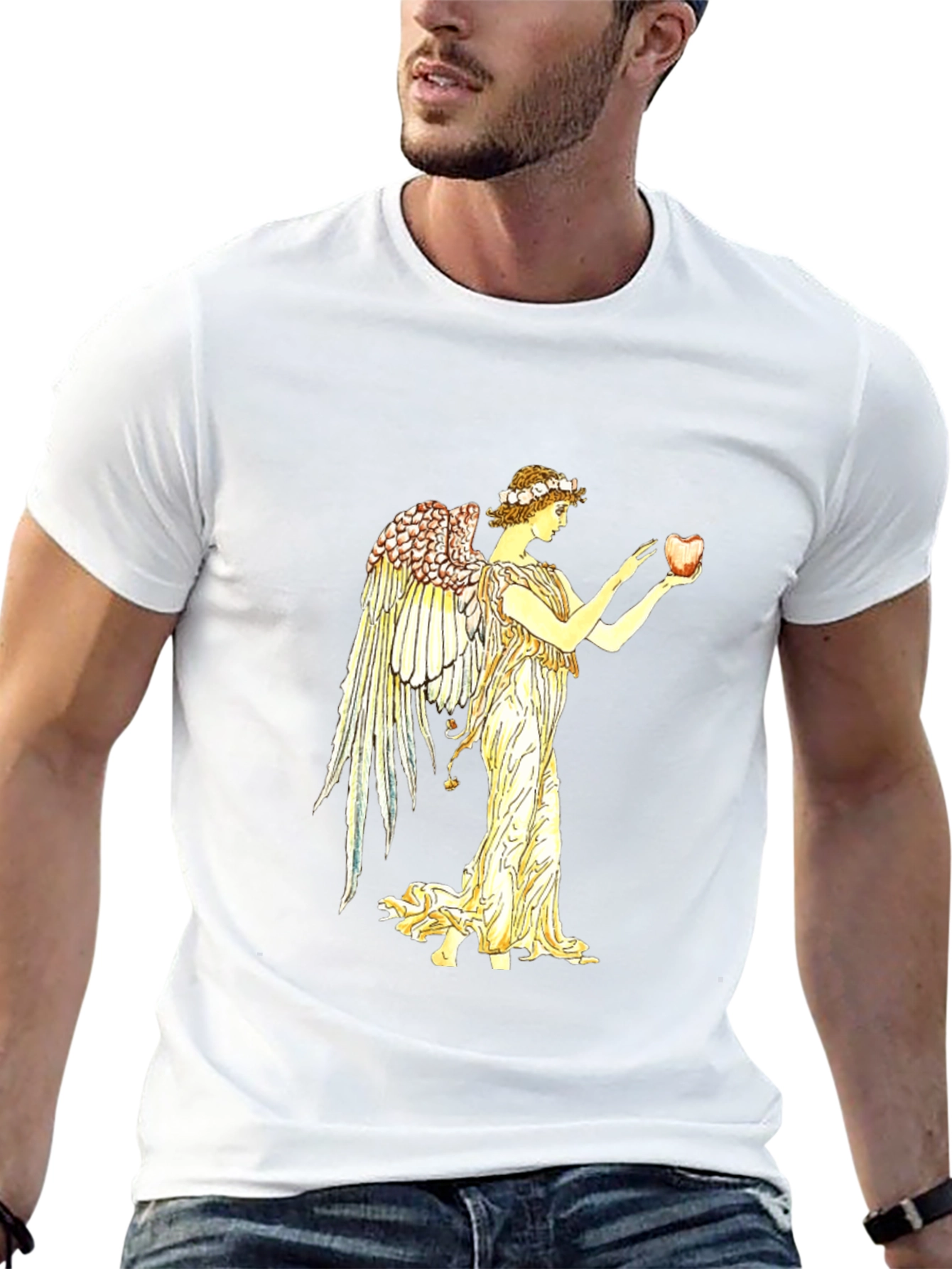 Angel Holding Apple Black T-Shirt