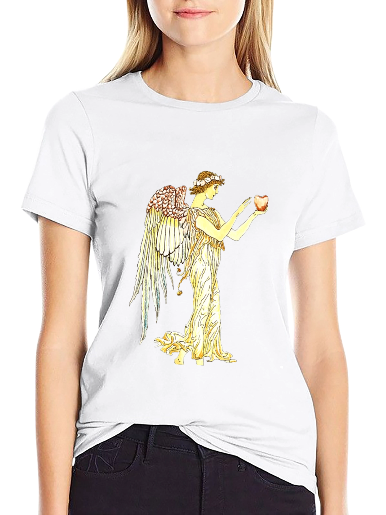 Angel Holding Apple Black T-Shirt