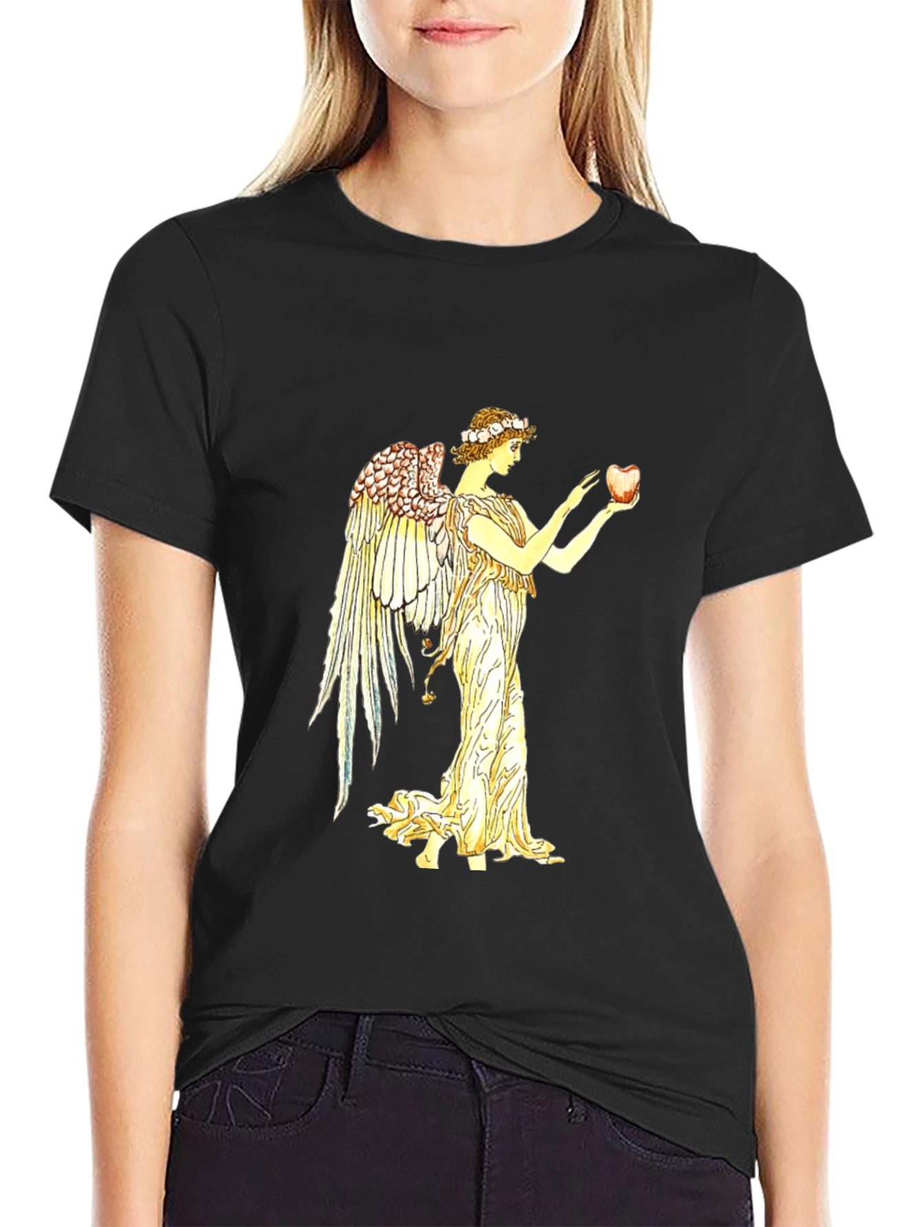 Angel Holding Apple Black T-Shirt