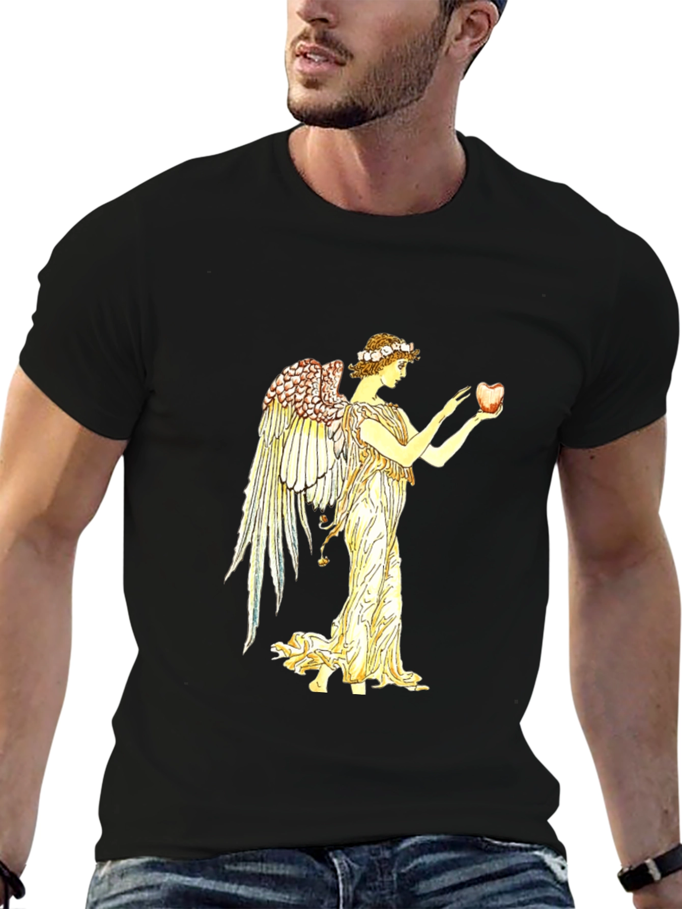 Angel Holding Apple Black T-Shirt