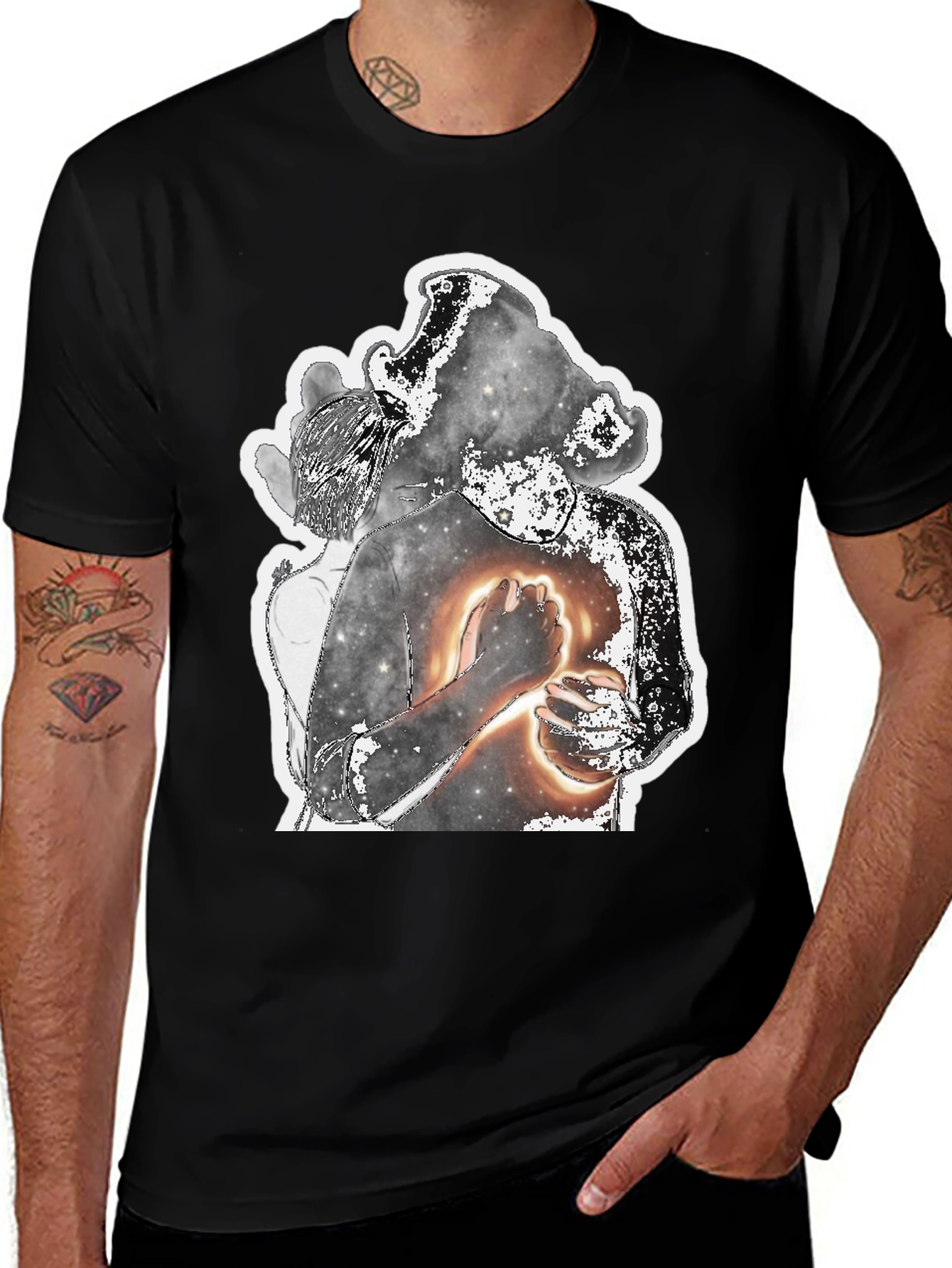 Abstract Galaxy Couple Graphic Tee - Black