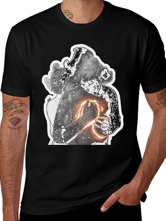Abstract Galaxy Couple Graphic Tee - Black