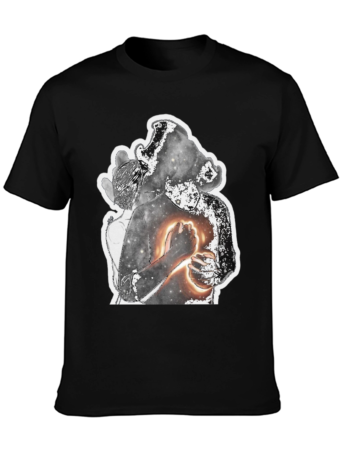 Abstract Galaxy Couple Graphic Tee - Black