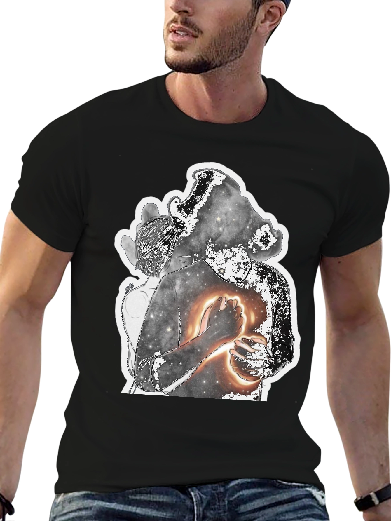 Abstract Galaxy Couple Graphic Tee - Black