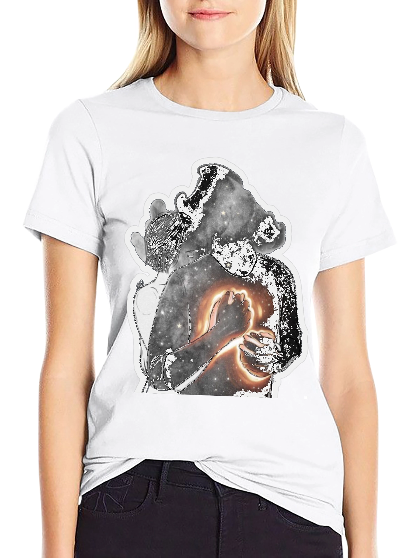 Abstract Galaxy Couple Graphic Tee - Black