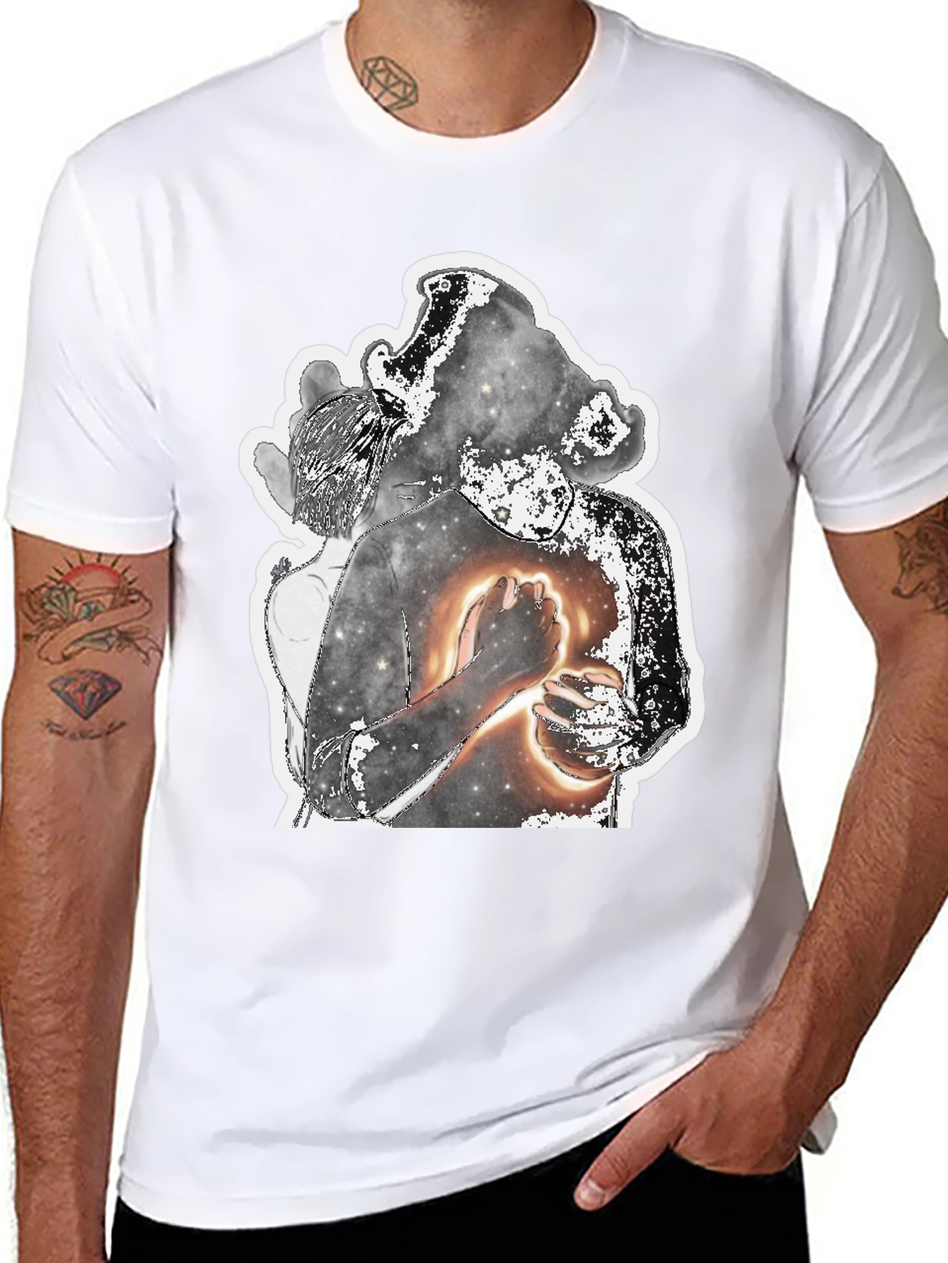 Abstract Galaxy Couple Graphic Tee - Black