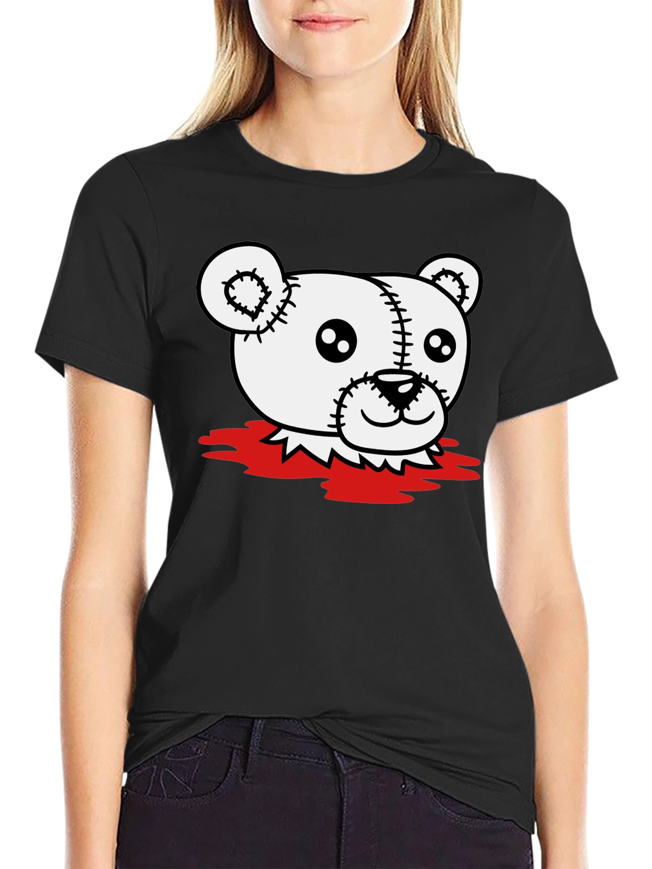 Creepy Teddy Bear Graphic T-Shirt - Black