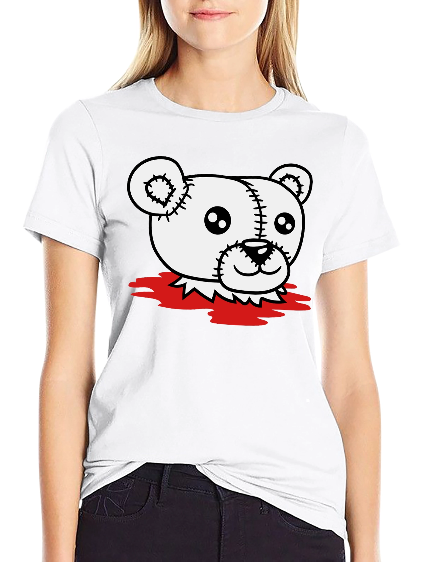 Creepy Teddy Bear Graphic T-Shirt - Black