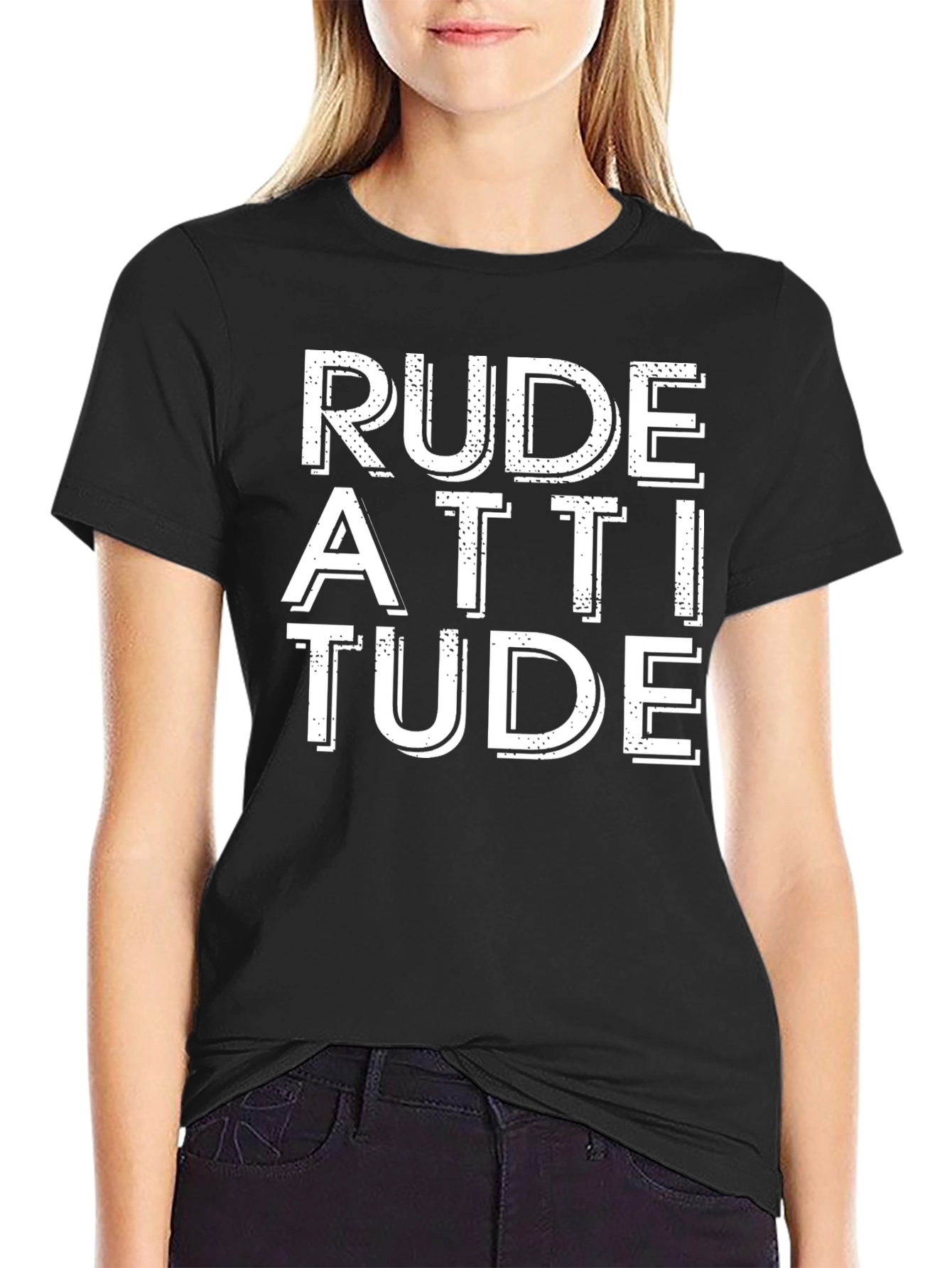 Rude Attitude Graphic Tee - Black Cotton T-Shirt