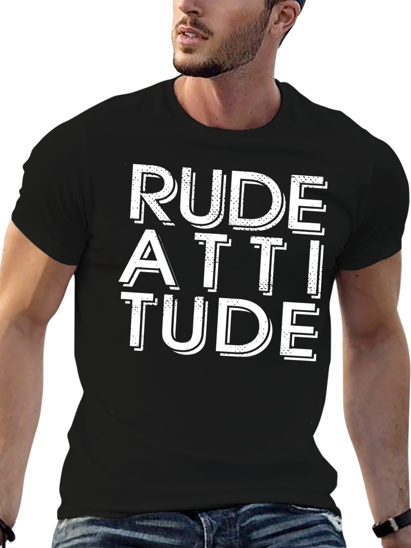 Rude Attitude Graphic Tee - Black Cotton T-Shirt