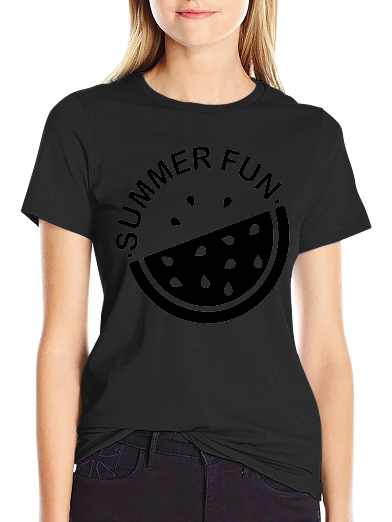 Summer Fun Watermelon Graphic Tee - Casual Black T-Shirt