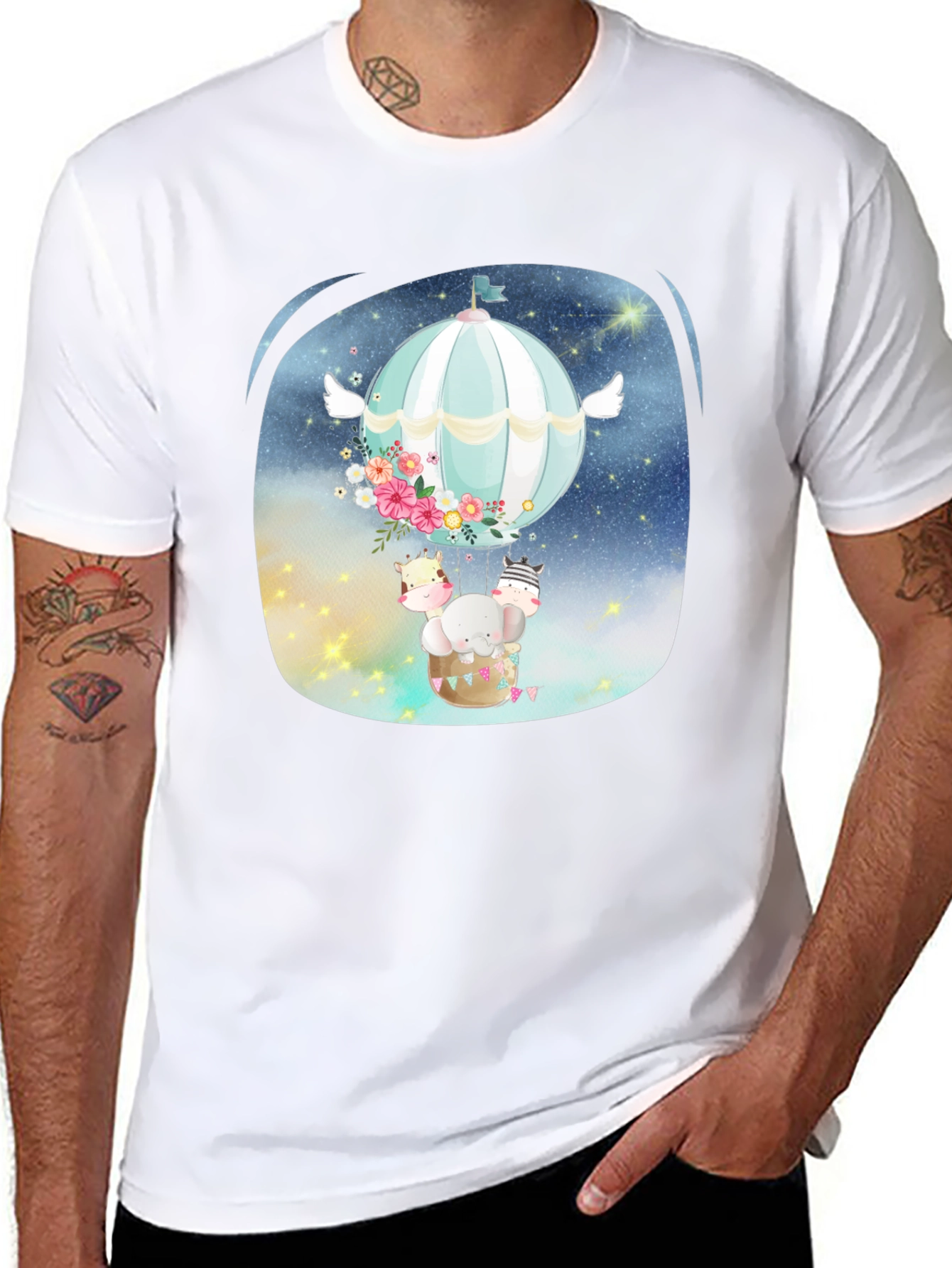 Cute Animal Hot Air Balloon Graphic Tee