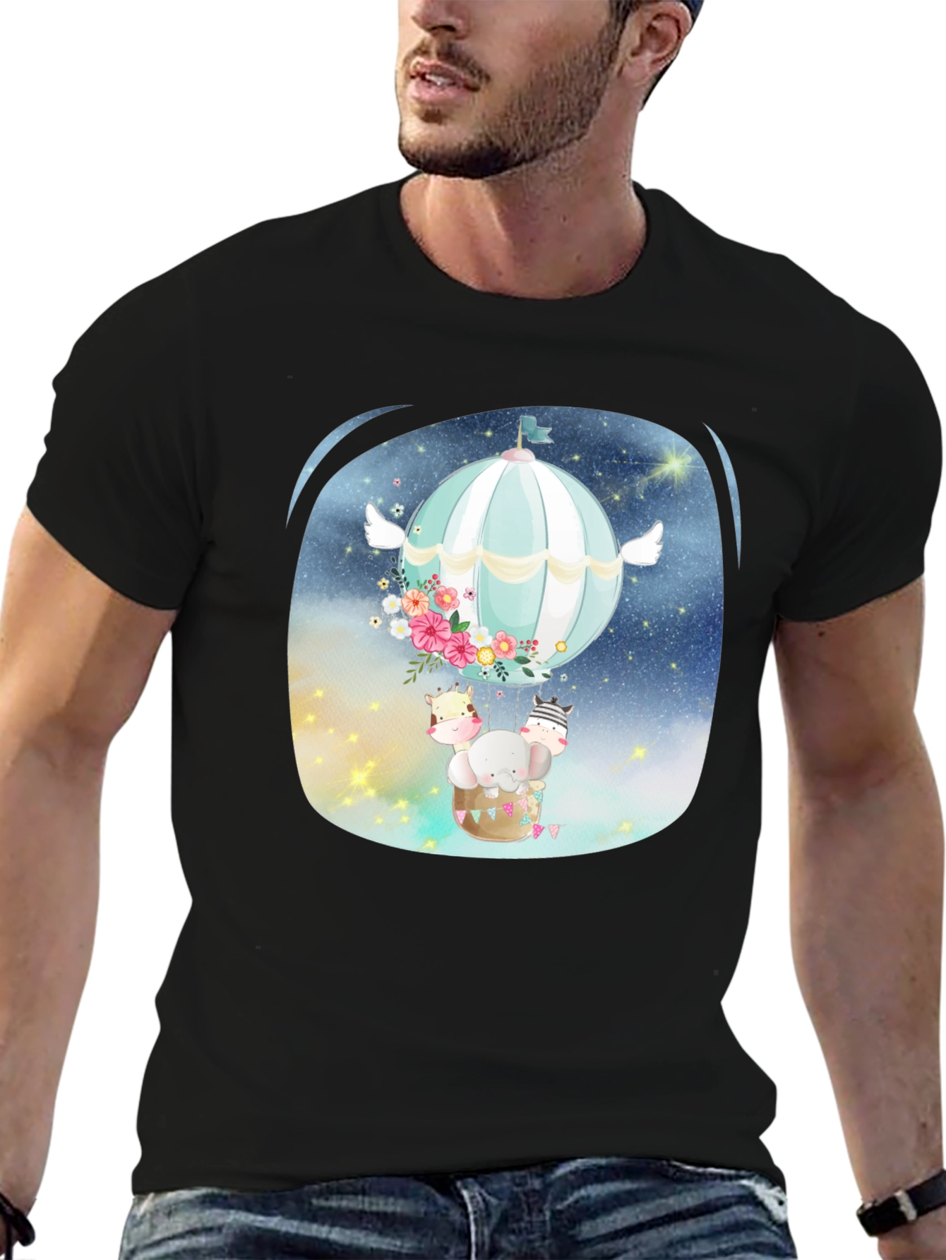 Cute Animal Hot Air Balloon Graphic Tee