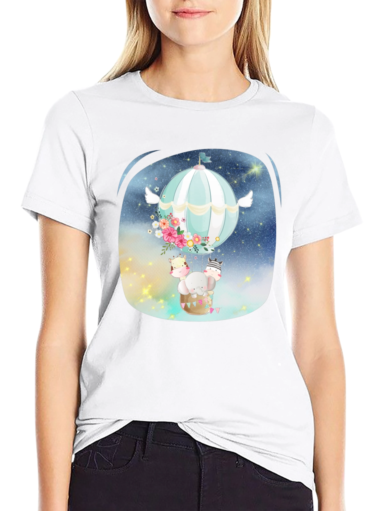 Cute Animal Hot Air Balloon Graphic Tee
