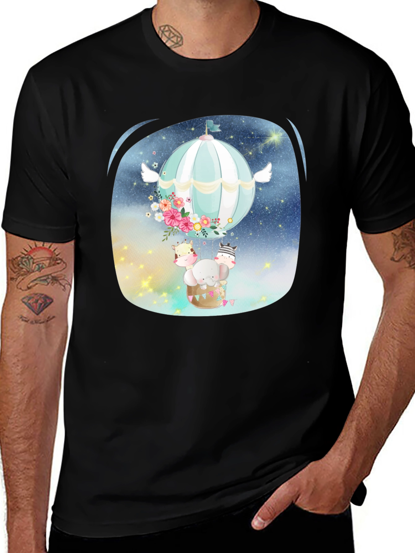 Cute Animal Hot Air Balloon Graphic Tee
