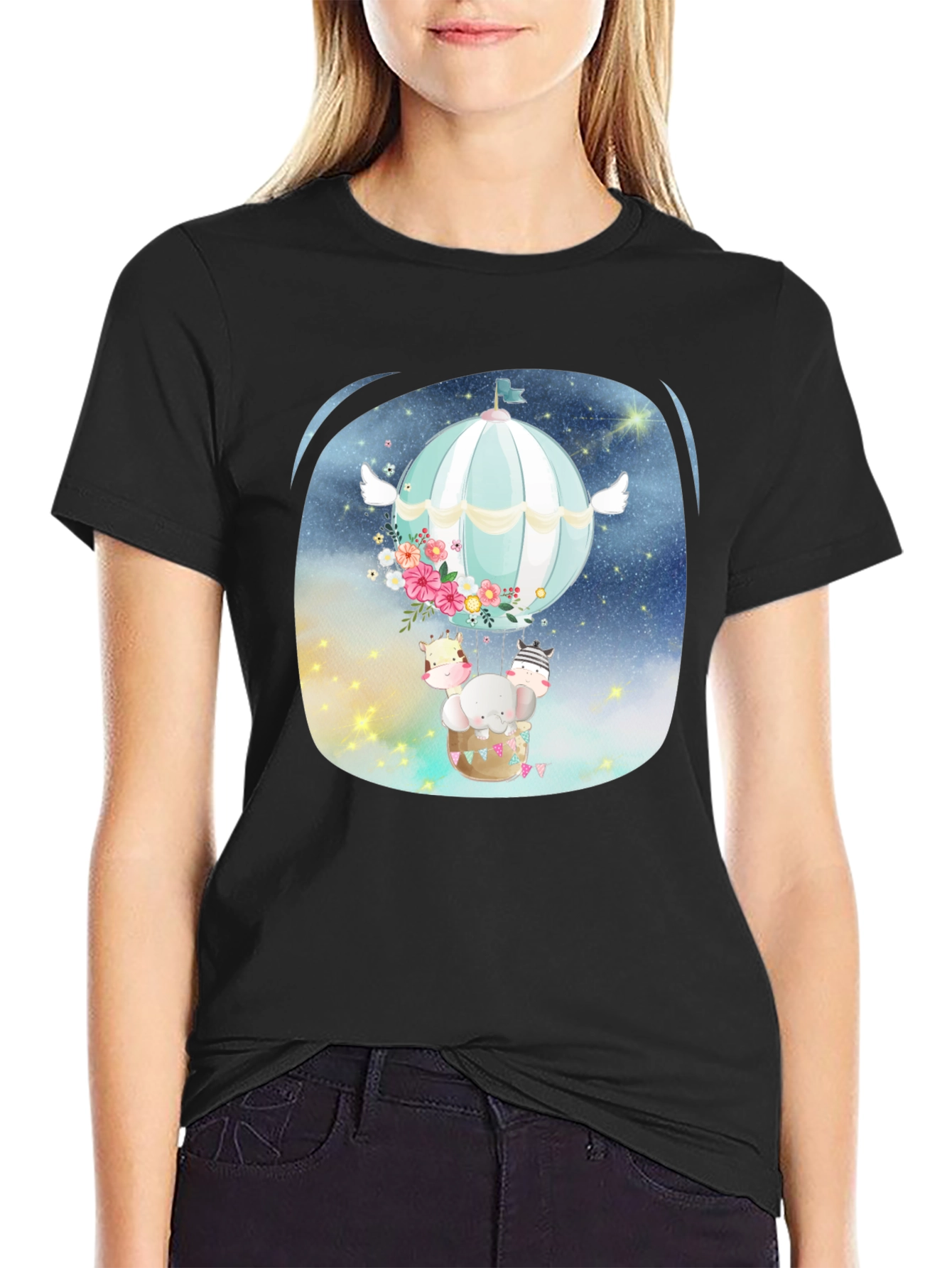 Cute Animal Hot Air Balloon Graphic Tee