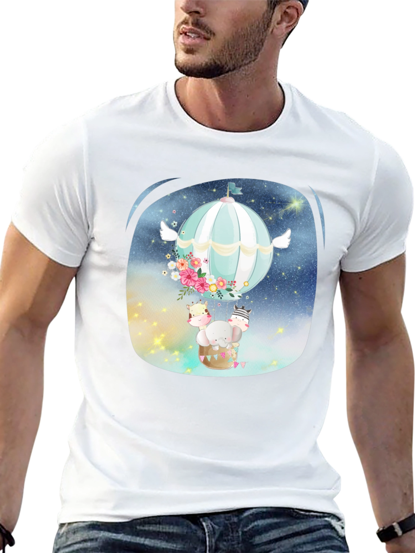 Cute Animal Hot Air Balloon Graphic Tee