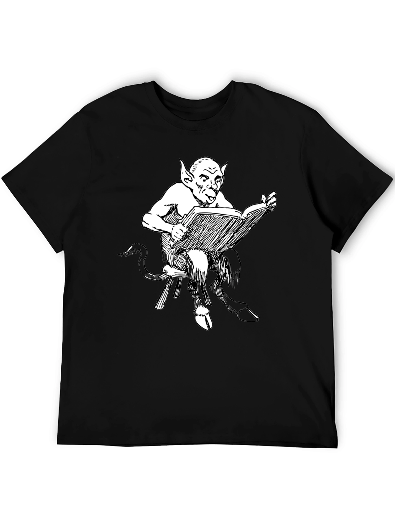 Satyr Reading Book Black T-Shirt