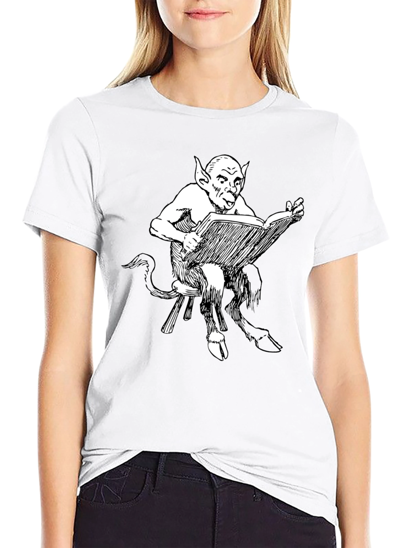 Satyr Reading Book Black T-Shirt