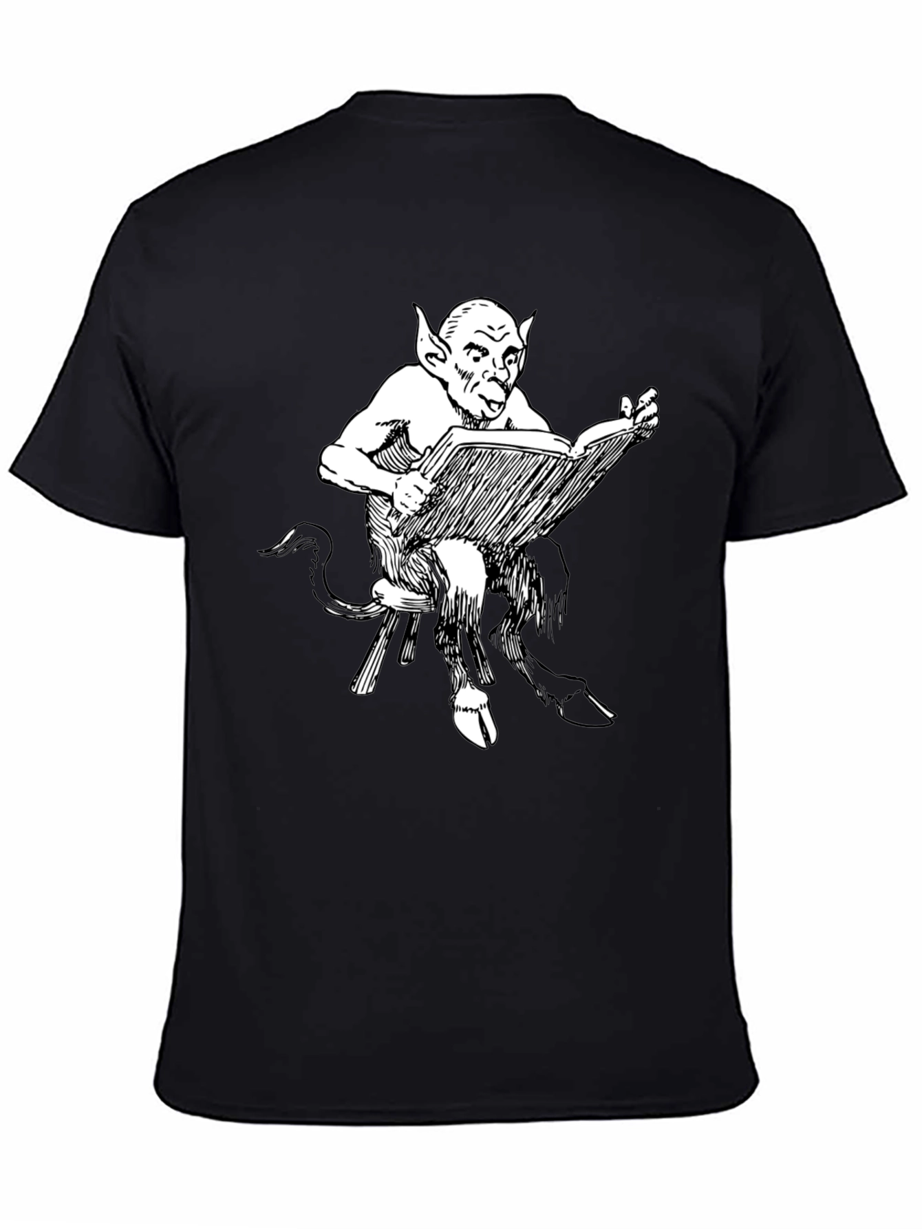 Satyr Reading Book Black T-Shirt