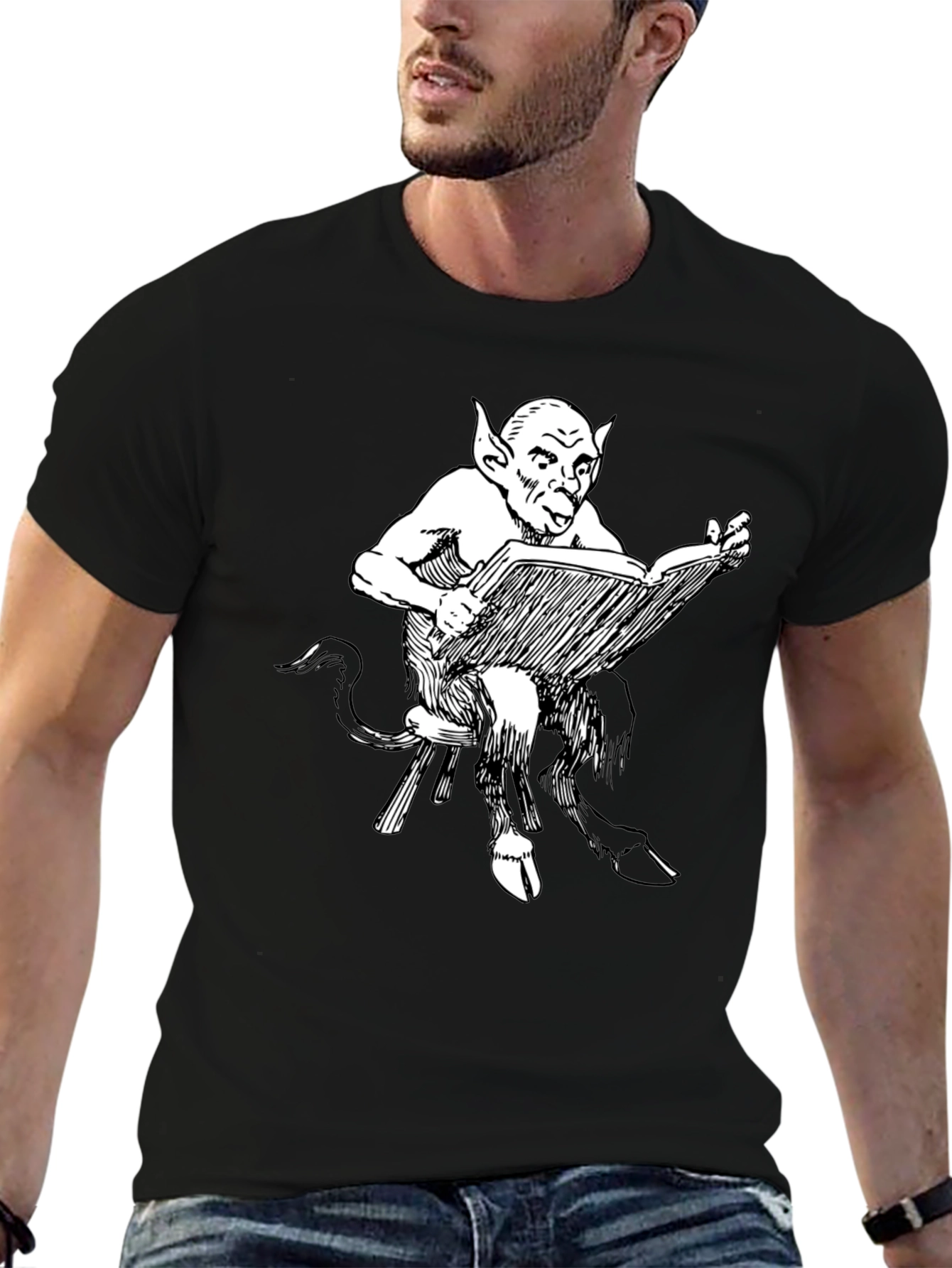 Satyr Reading Book Black T-Shirt
