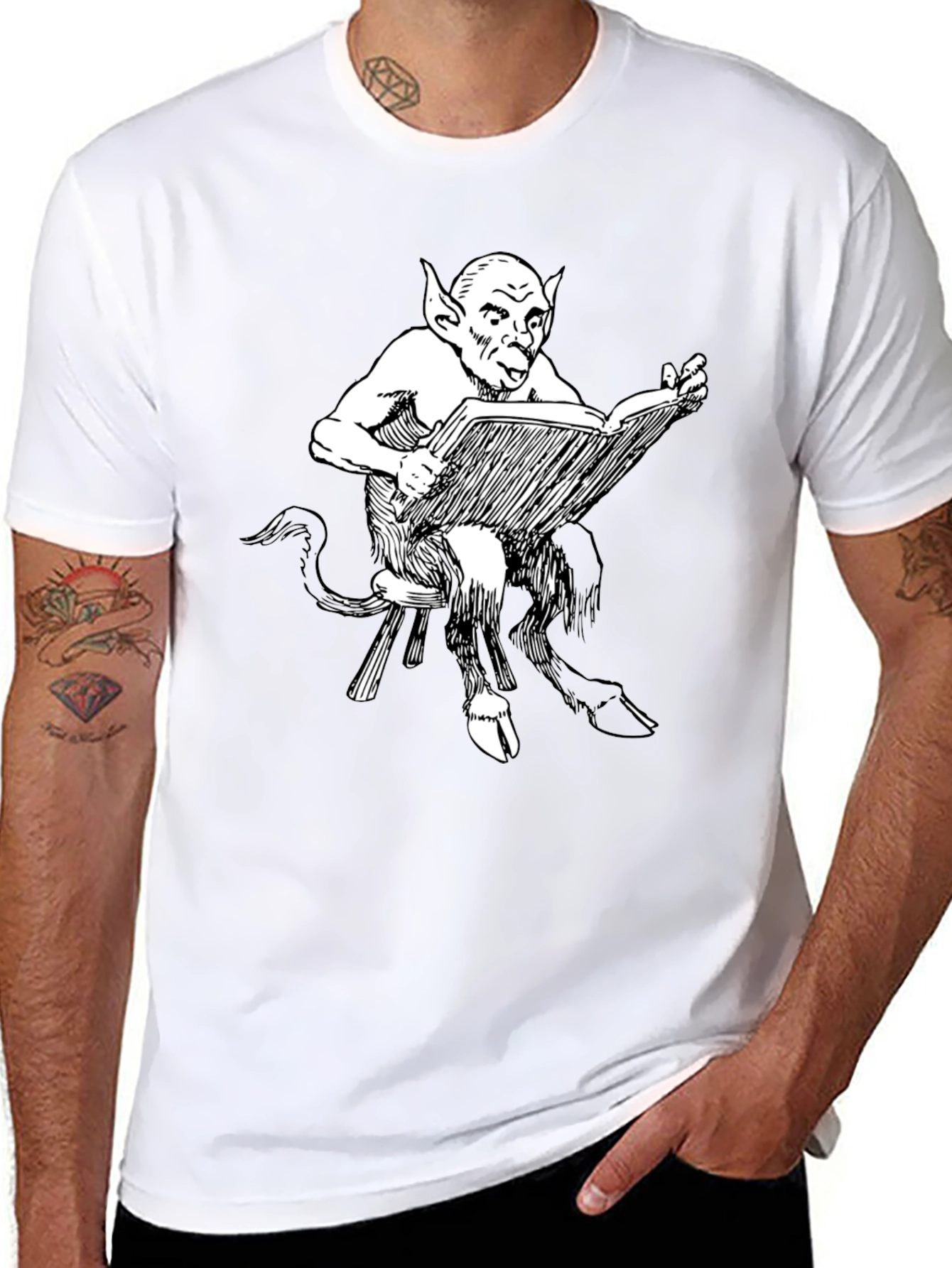 Satyr Reading Book Black T-Shirt