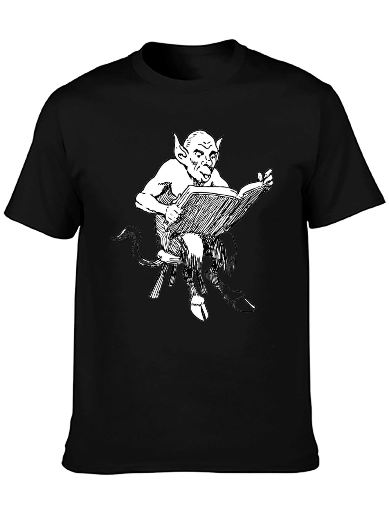 Satyr Reading Book Black T-Shirt