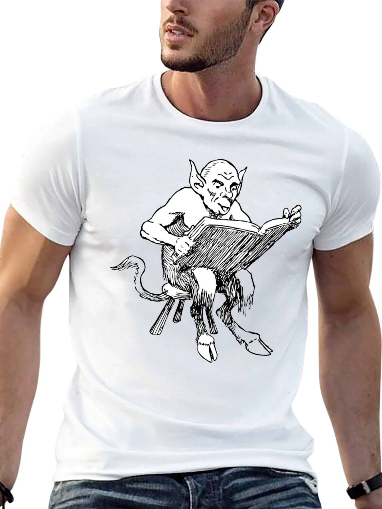 Satyr Reading Book Black T-Shirt