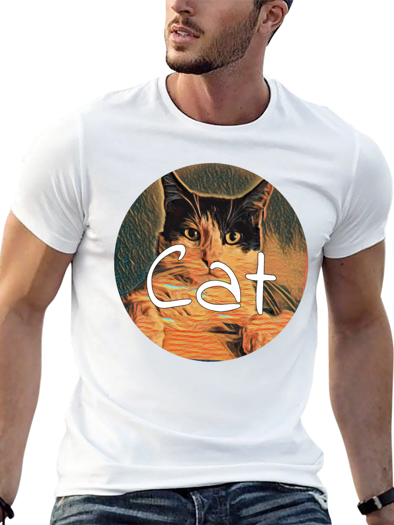 Cat Art Graphic Tee - Mens Black T-Shirt