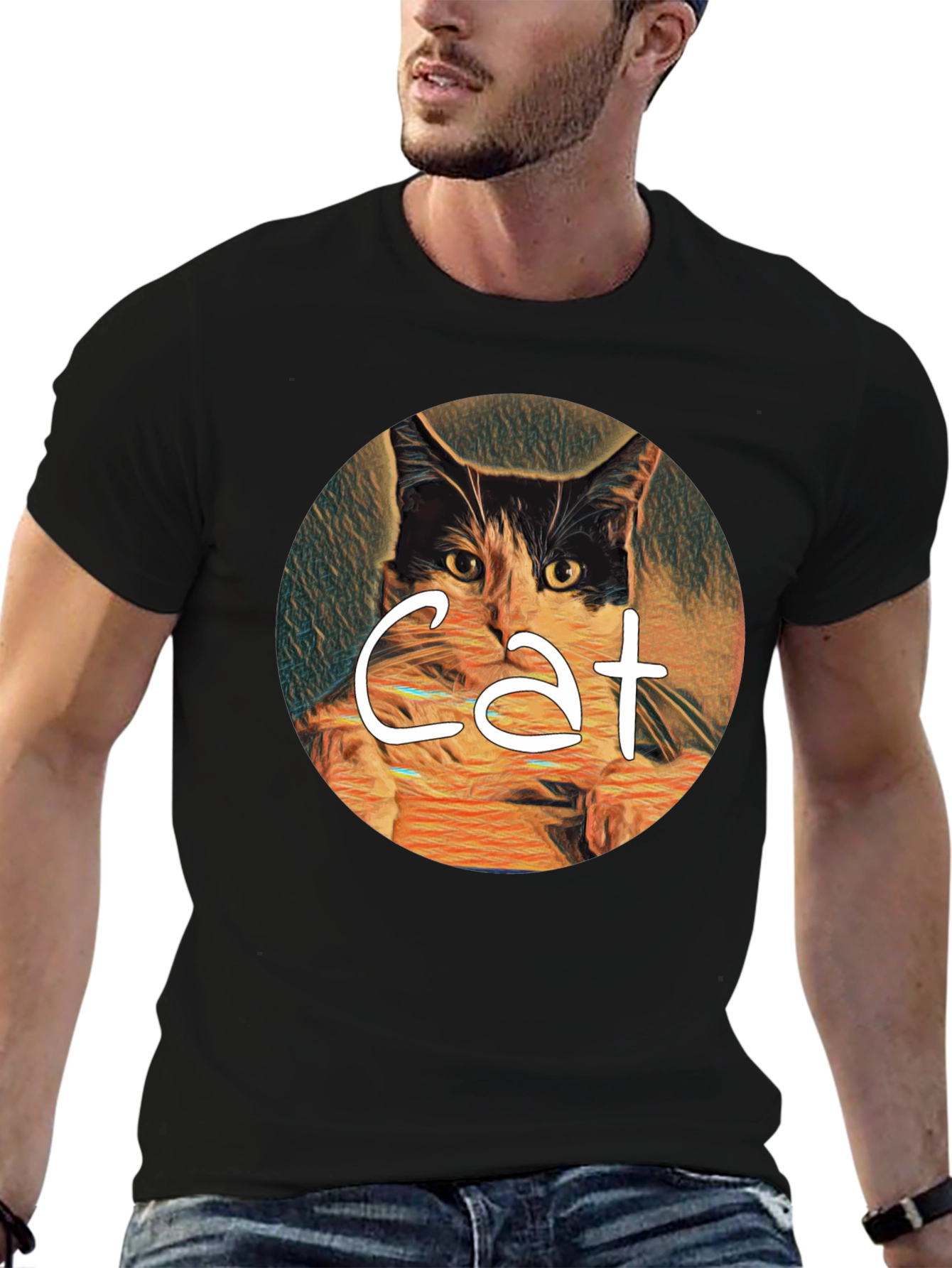 Cat Art Graphic Tee - Mens Black T-Shirt