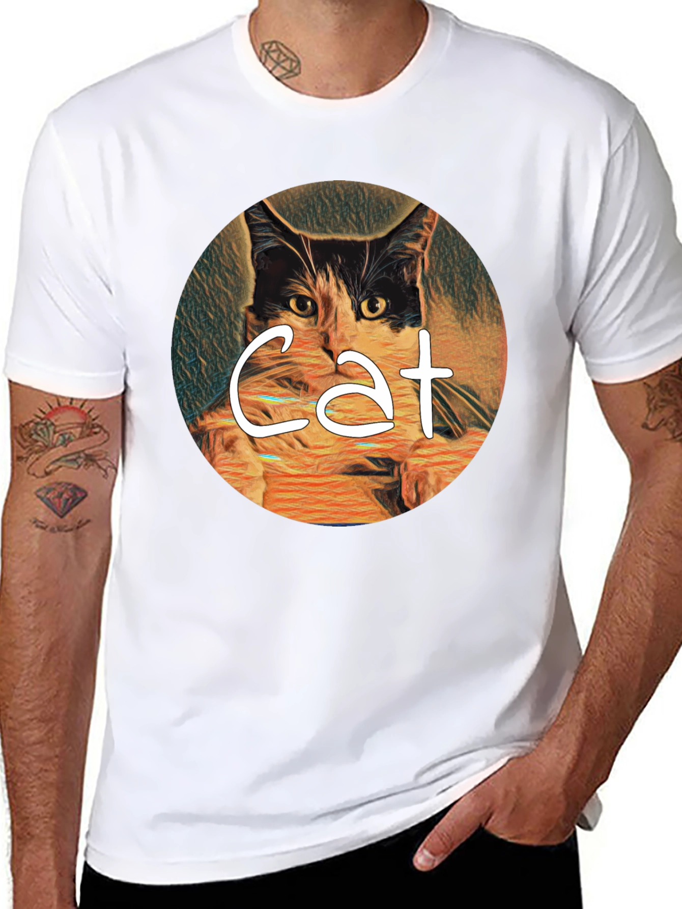 Cat Art Graphic Tee - Mens Black T-Shirt