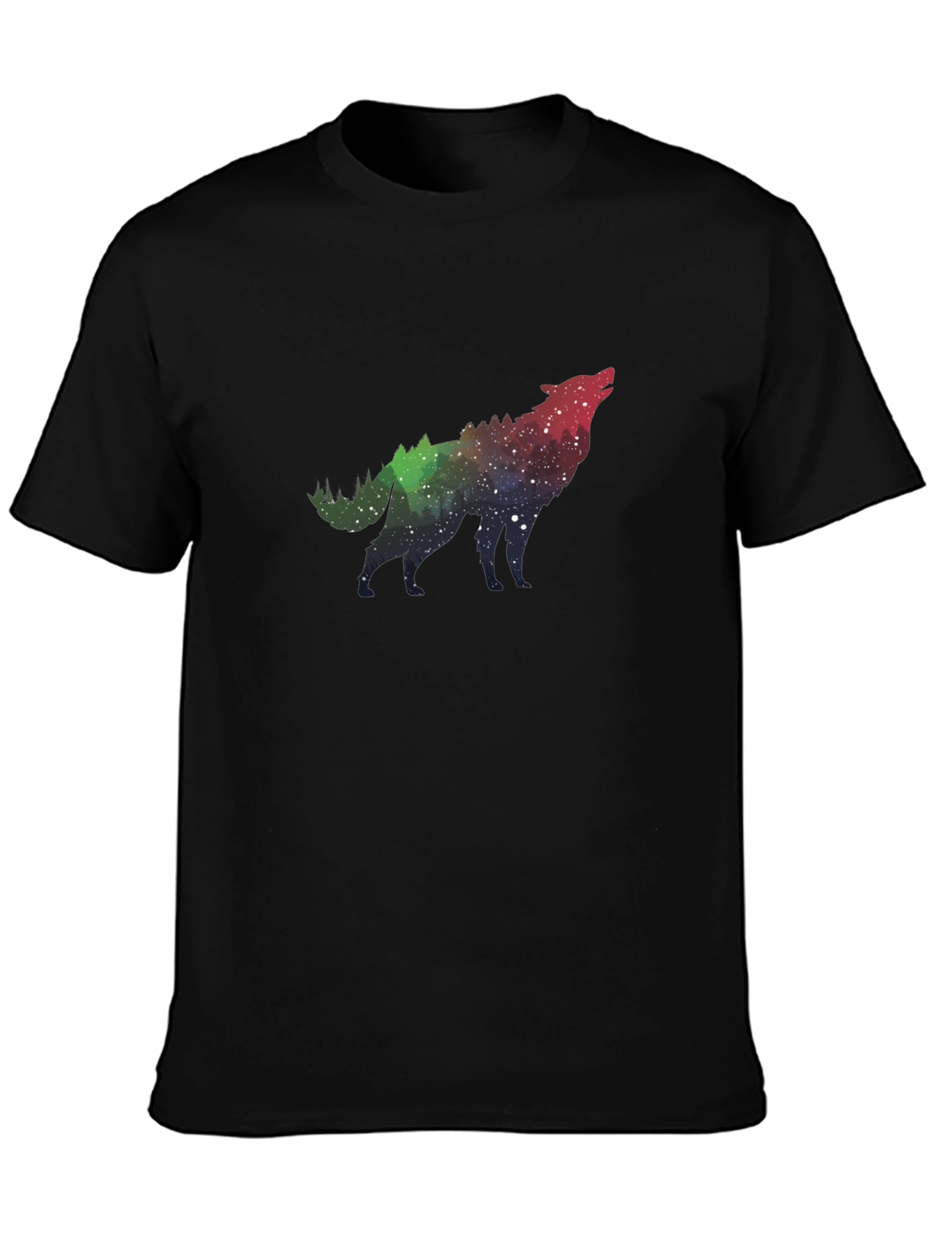 Wolf Galaxy Print Black T-Shirt
