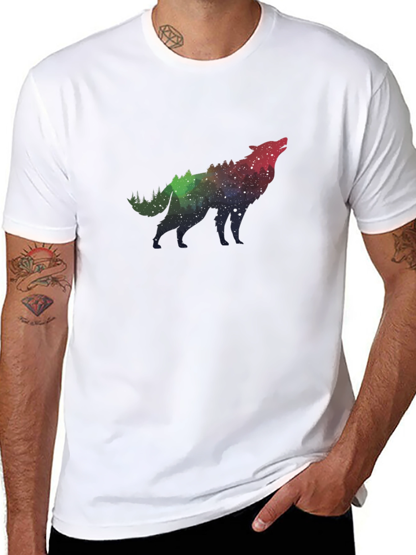 Wolf Galaxy Print Black T-Shirt
