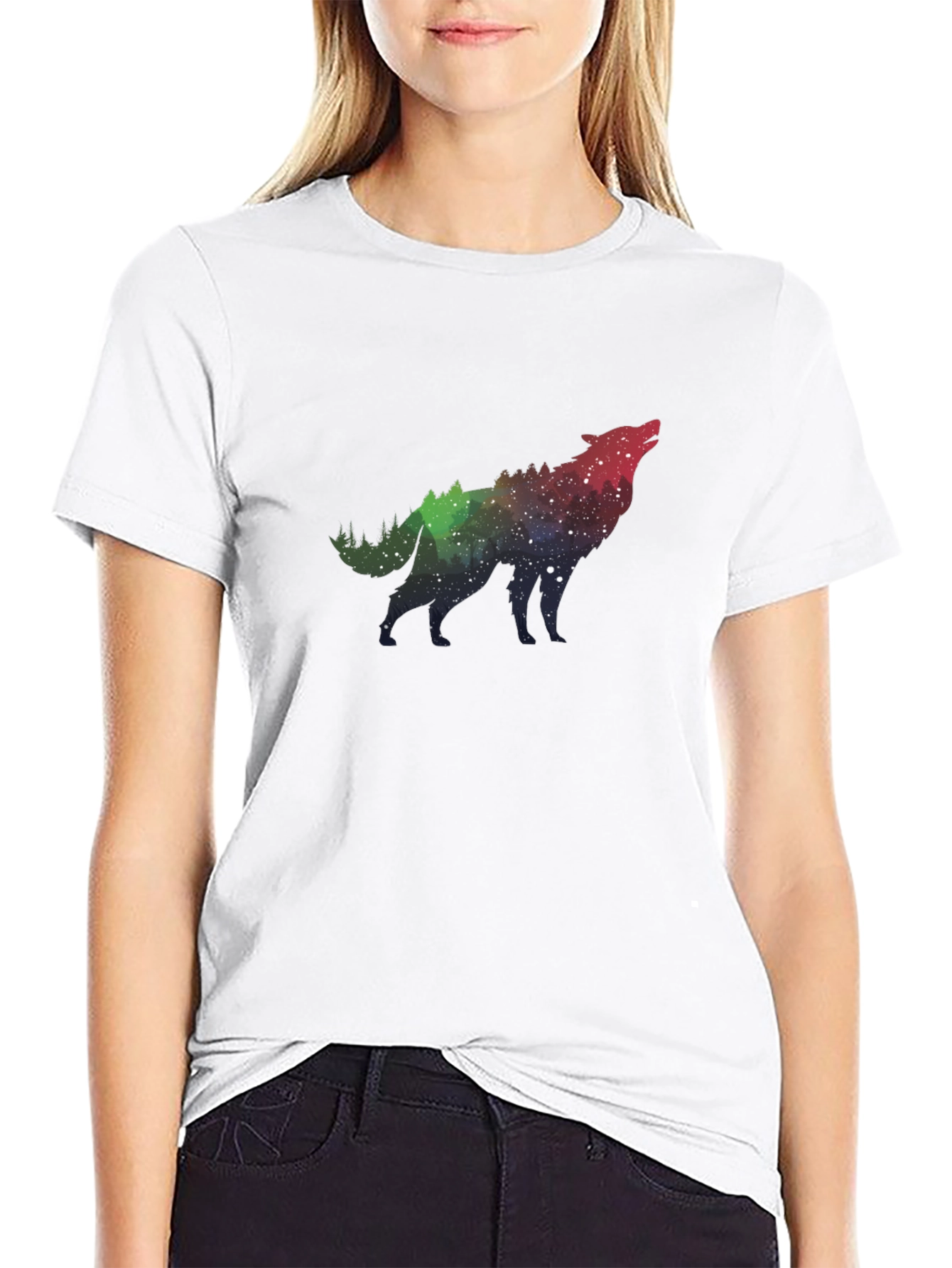 Wolf Galaxy Print Black T-Shirt