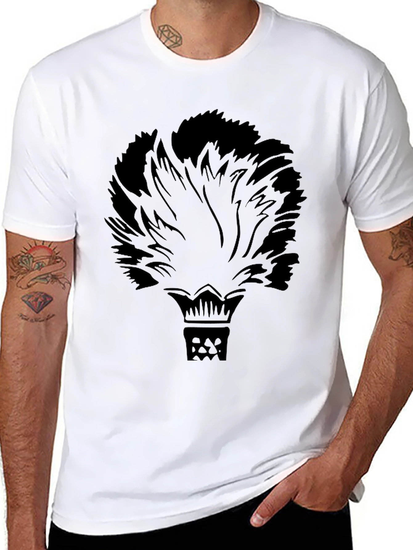Black Graphic Tee - Crown & Feathers Design