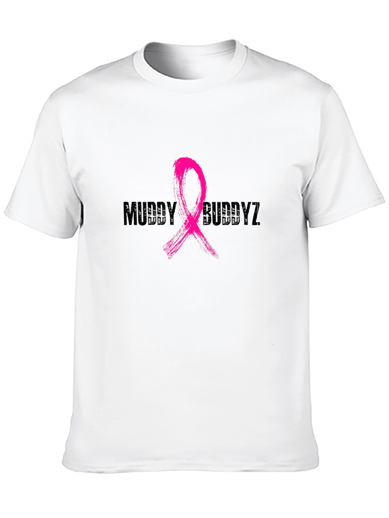 Muddy Buddyz Black T-Shirt with Pink Ribbon Graphic