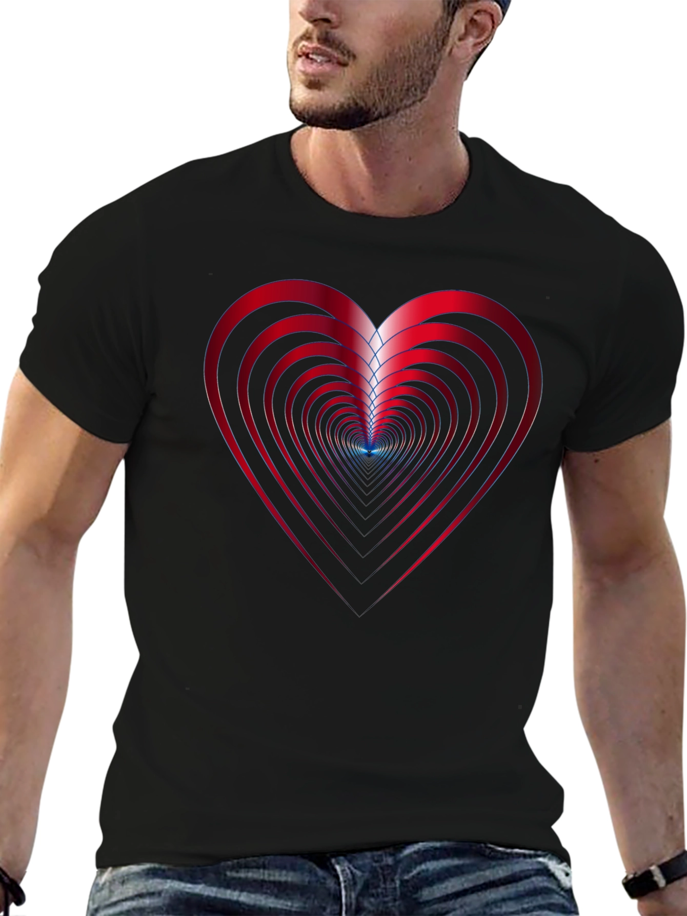 Abstract Heart Graphic Black T-Shirt