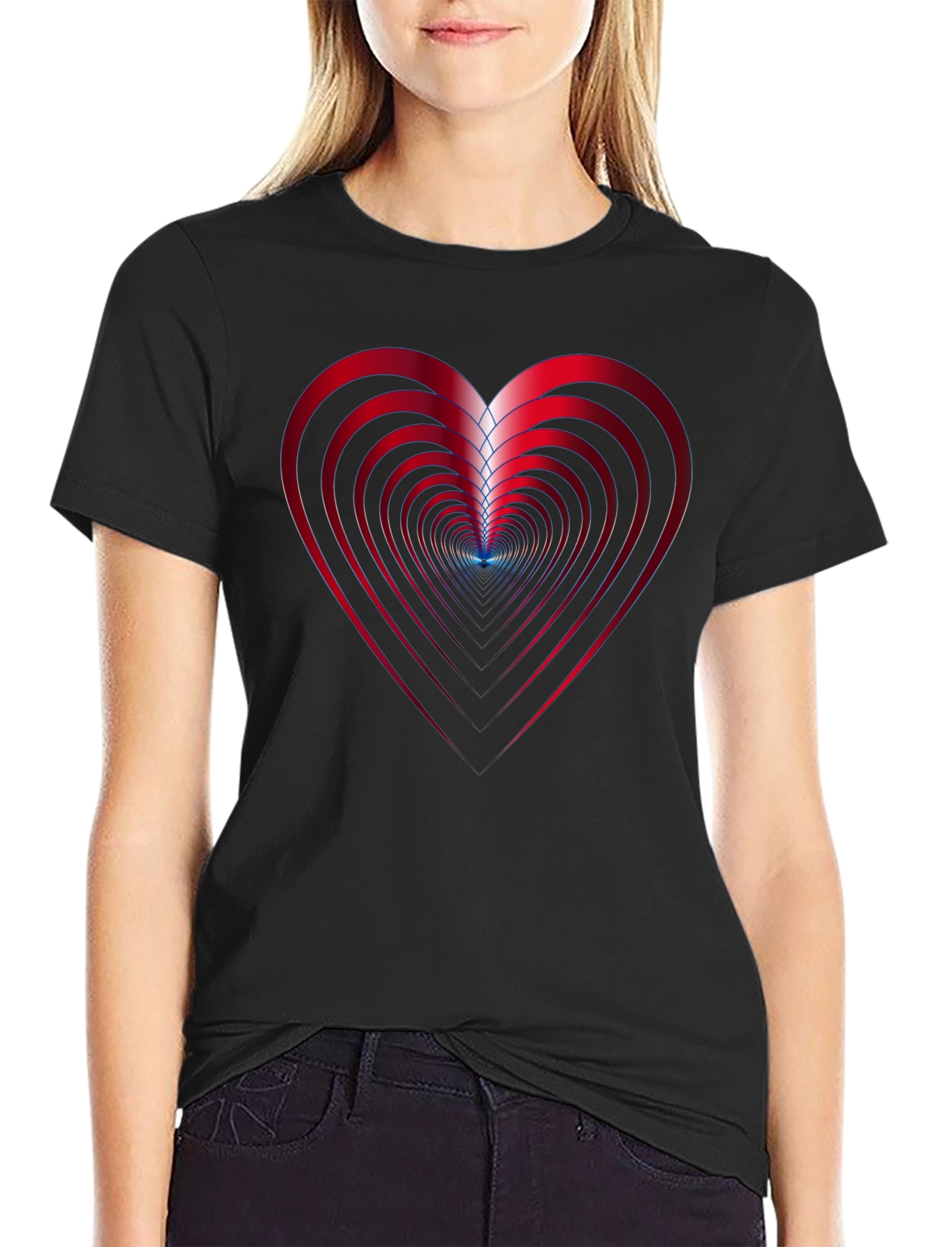Abstract Heart Graphic Black T-Shirt