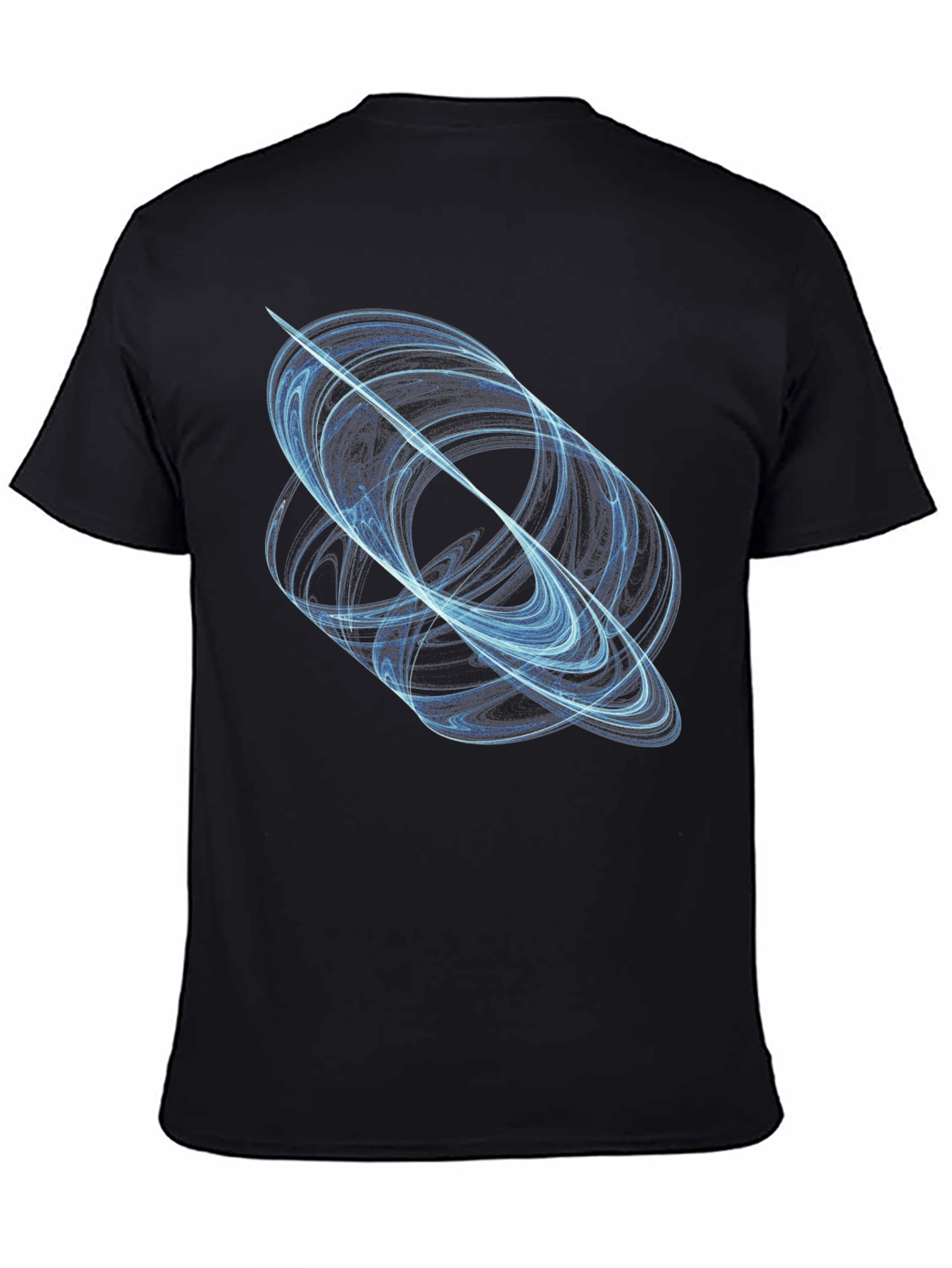 Abstract Blue Swirl Graphic Black T-Shirt