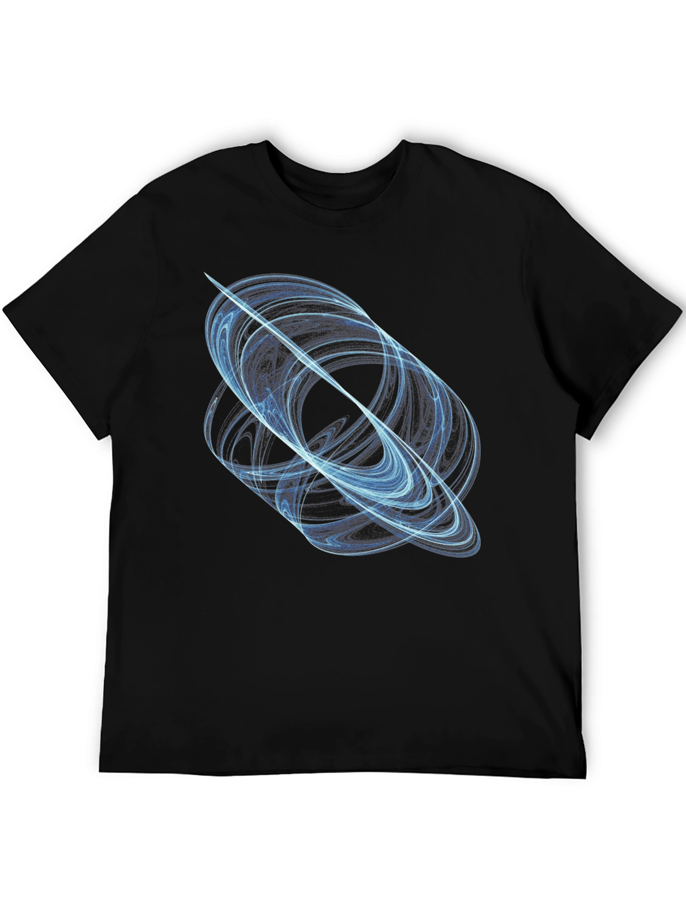Abstract Blue Swirl Graphic Black T-Shirt